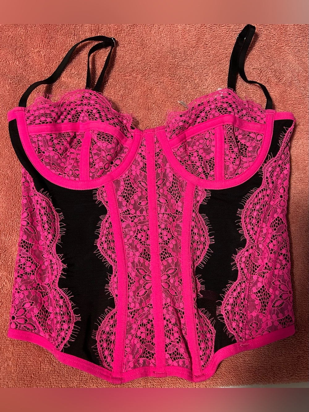 Out From Under Black and Hot Pink Lace Bustier Size S P
